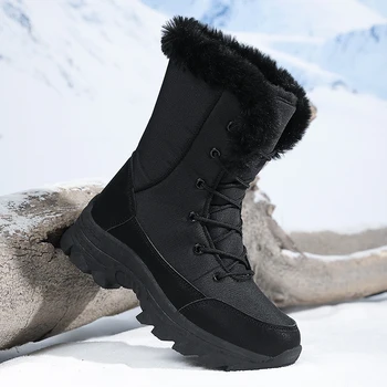 Women's Winter Snow Boots, Waterproof, Non-Slip, Warm, Northeast-Style Large Cotton Shoes, Ski Boots, Fleece-Lined, Thickened, Wear-Resistant, High-Top Cotton Boots 1