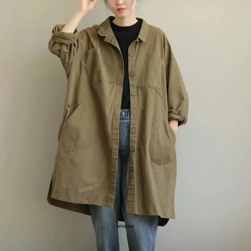 

Plus Size 6XL 150kg Women Spring Trench Coat Casual Women's Long Outerwear Loose Overcoat Windbreaker Femme Outwear