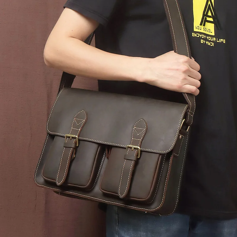 

Men Leather bag crazy horse leather business man shoulder bag retro leather casual crossbody bag dropshipping Message Bag