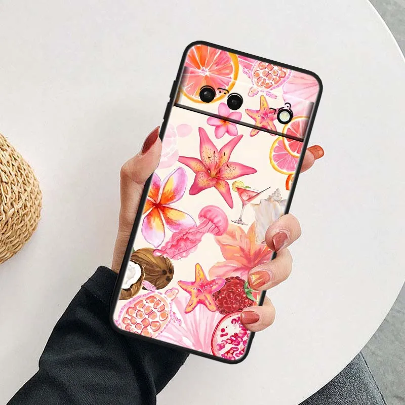 Cartoon Beach Wave Scene Soft Black Phone Case Cover