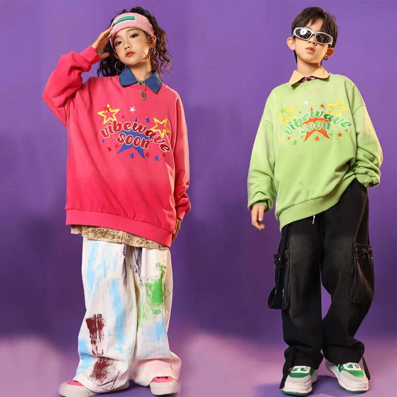 

New Kids Hip Hop Clothing For Girls Sweatshirt Graffiti Pants For Boys Jazz Dance Costume Child Street Stage Kpop Outfit SL9233