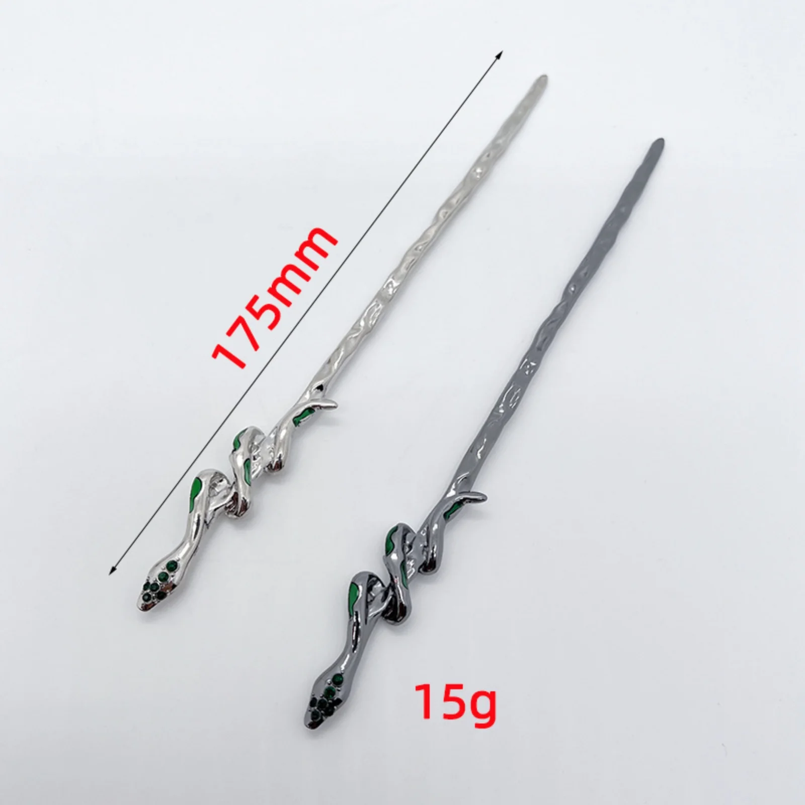 1PC  Snake - Shaped Metal Hair Sticks, Gold & Silver Hairpins with Green Accents, Gothic - Style Hair Accessories for Women