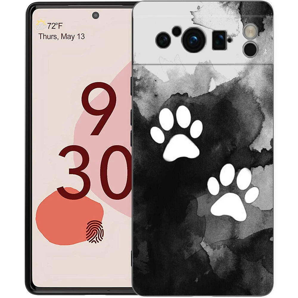 Black Soft Shell Phone Case with Cute Dog Paw Print Design