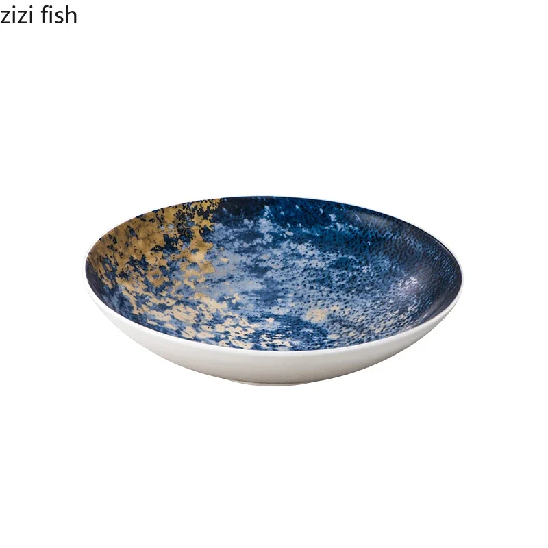 Starry Sky Blue Ceramic Plate Salad Plate Dessert Steak Plates Sushi Plates Seasoning Dish Restaurant Creative Tableware