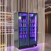 Réfrigérateur vertical commercial, armoire à vin à double porte avec congélateur en verre, refroidisseur de boissons à affichage lumineux LED pour bar et cuisine 3