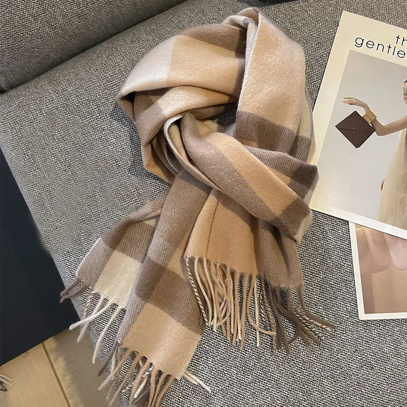 Sciarpa Scozzese Motivo Tartan Cammello Lana E Seta Uomo/Donna 70 X 185 - Foto 8