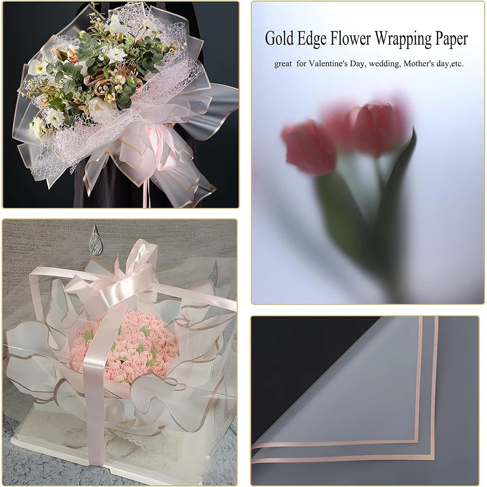Goldrand Blumenstrauß Geschenk papier koreanischen Stil wasserdichte Blumen verpackung Geschenk verpackung für Hochzeit Geburtstag Florist Versorgung – Detail 11