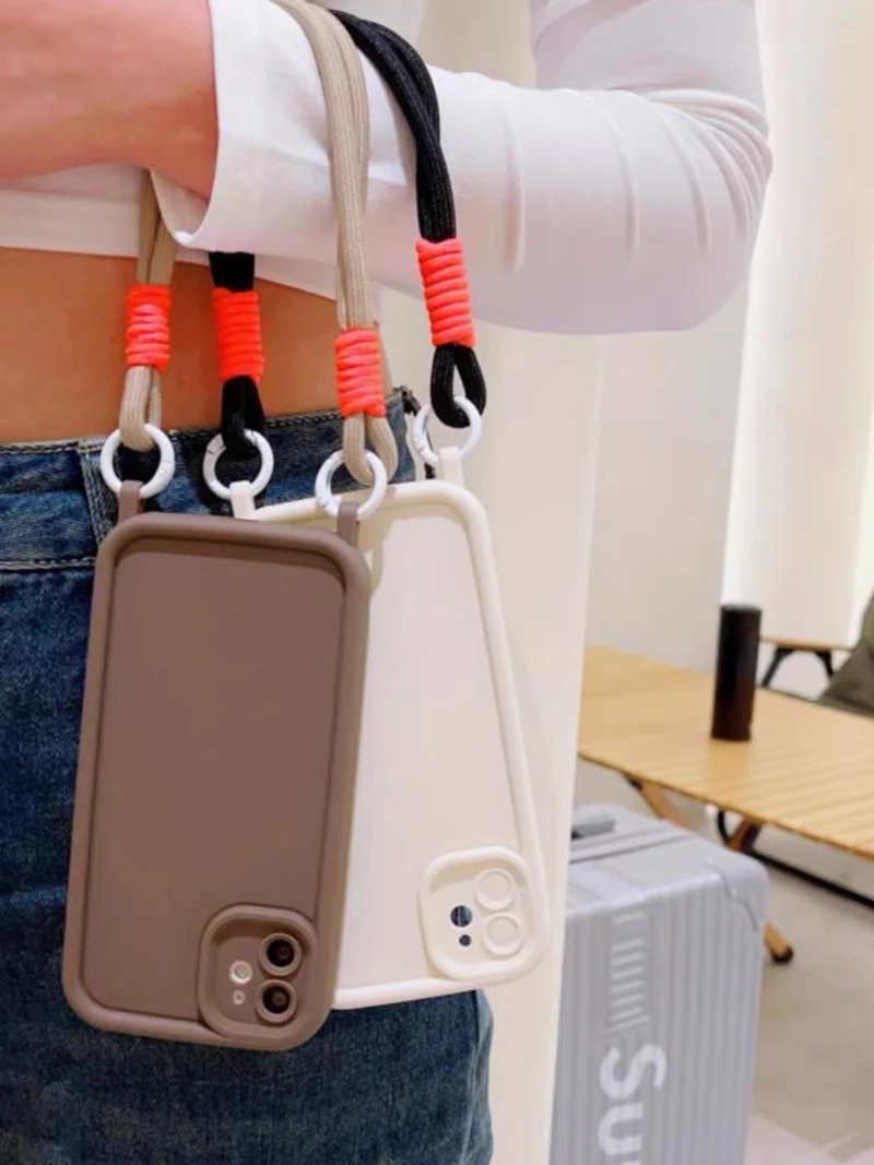 Candy Color Phone Case With Double Lanyard For Iphone Series_voghion.com