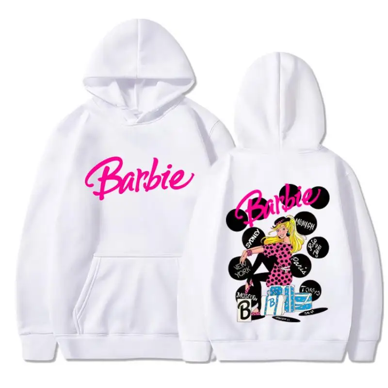 

Kawaii Cartoon Anime Barbie Velvet Sweatshirt Plain Letter Print Kangaroo Pocket Drawstring Print Cute Hoodie Present for Girls