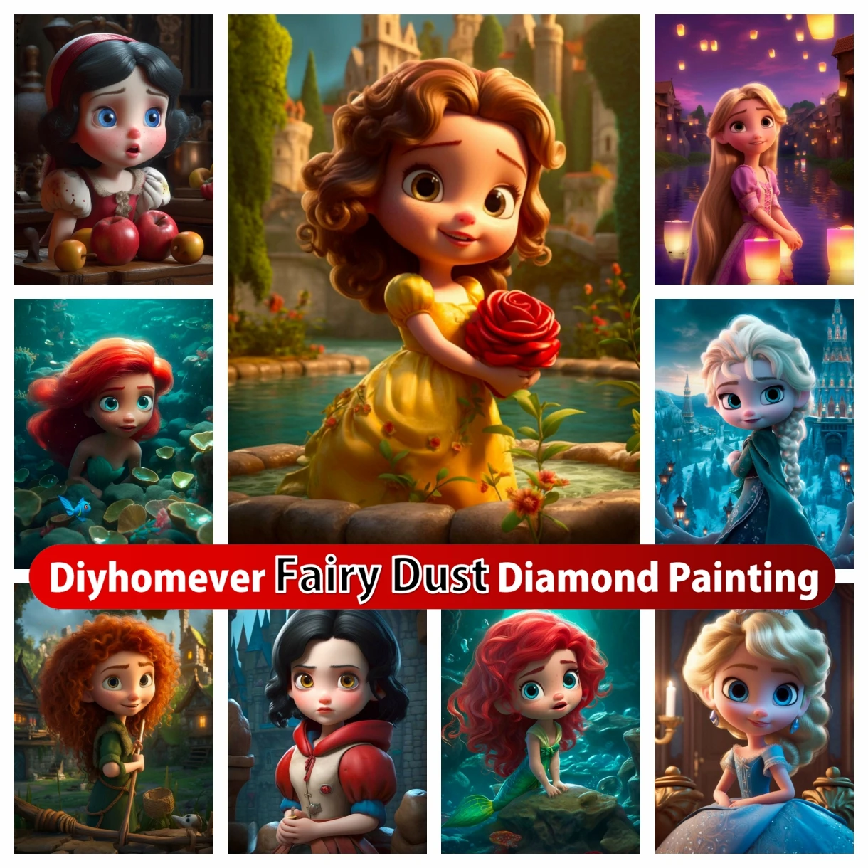 

Disney Cartoon Princess Fairy Dust Diamond Painting Embroidery Cute Girl Cross Stitch Mosaic Rhinestones Handicrafts Home Decor