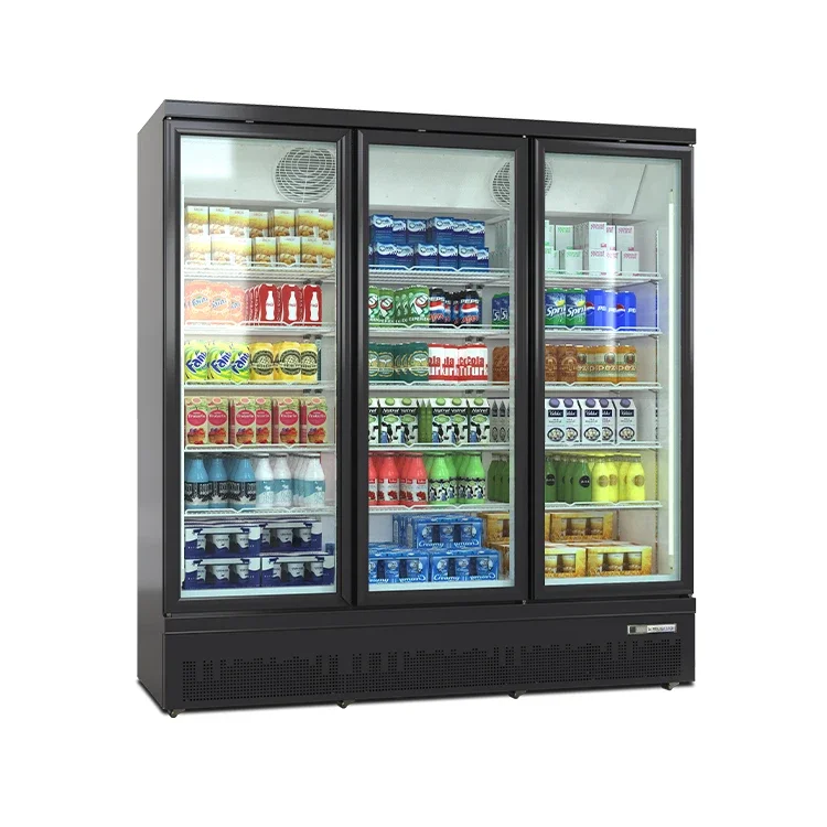 Supermarket Vertical Upright Freezers Display Glass Door Beverage Cooler Refrigerator Showcase