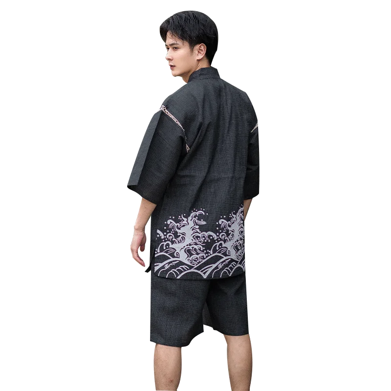 Traditional Japanese Pajamas Sets Men Yukata Kimono Cotton Male Loose Japan Home Clothing Sleepwear Bathrobe Leisure Wear