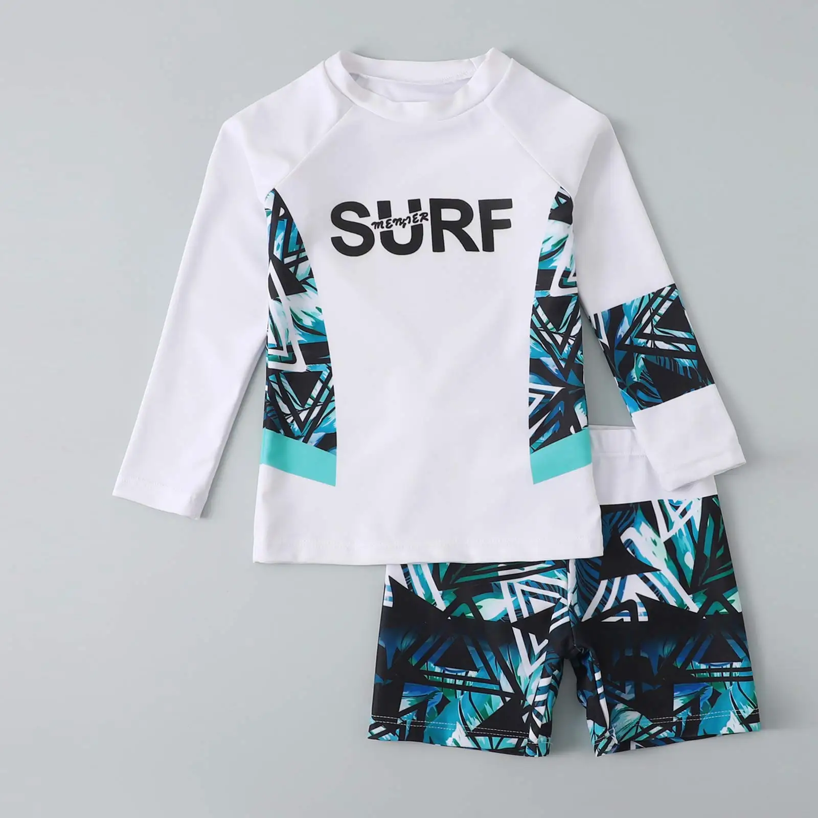 Kids Boys Long Sleeve UPF 50+ Sun Protection Rash Guard Swimsuits Two Piece Shirt Top Swim Trunks Swimwear Bathing Suit kids swimsuits,boys swim shorts