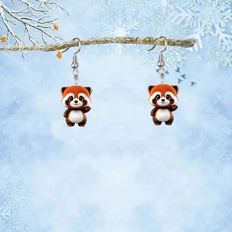 Cute 2D Falt Acrylic Raccoon Drop Earrings for Women Girls Cartoon Animal Dangle Earrings Fashion Christmas Jewelry drop earrings,dangle earrings,animal earrings,acrylic earrings