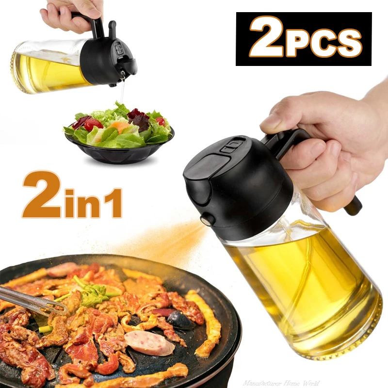 2-In-1 Oil Sprayer oil sprayer oil container 16oz for Cooking Olive Oil Spray Bottle 500ml Plastic Dispenser for Kitchen Barbecue Salad Cooking Baking