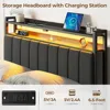 Full Bed Frame, with Charging Station & LED Lights, Upholstered Headboard with Storage Shelves, No Box Spring Needed, Bed Frame 3