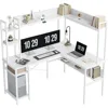 60" Corner Computer Desk with Storage Shelves, L Shaped Gaming Desk with Hutch 1
