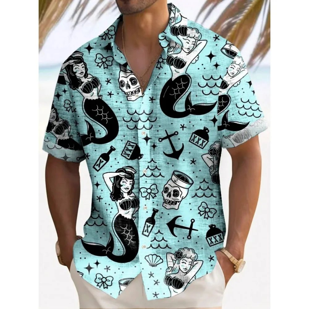 Casual Holiday Style Lapel Men Shirt 3D Print Man/Women Fashion Short Sleeves Shirts Button Streetwear Oversized Unisex Clothing 5