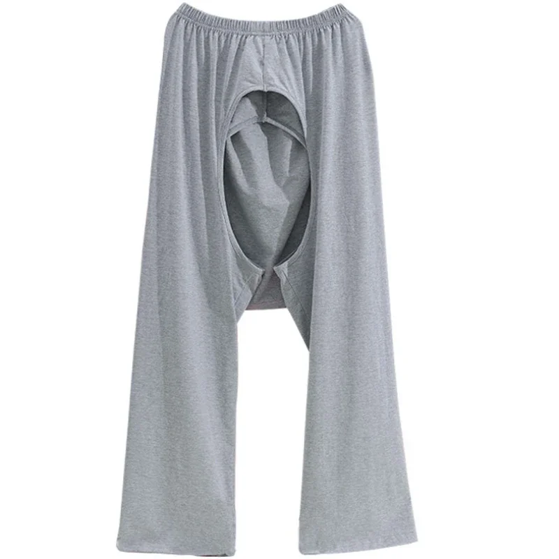 Man Front Back Open Crotch Patient Sweatpants Unisex Adult Old Incontinence Nurse Pants Care Easy Clothing Functional Bottoms