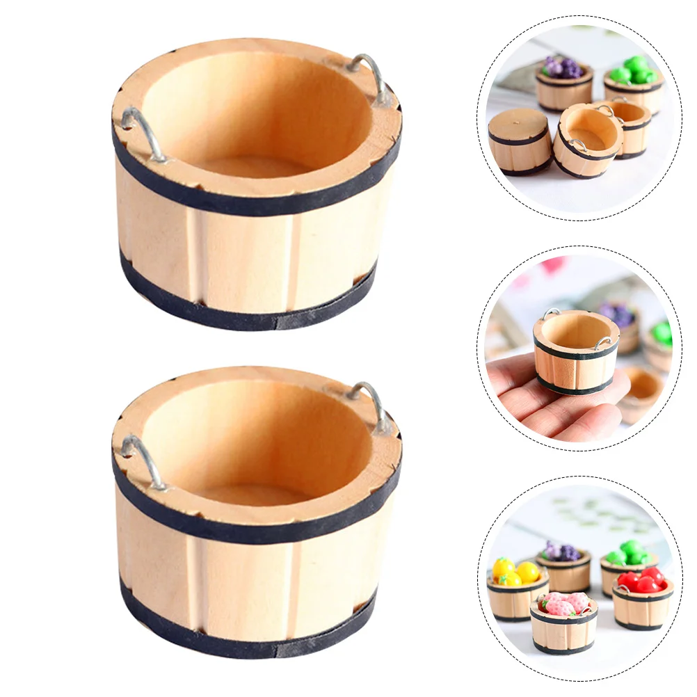 

2 Pcs Miniature Log Color Wooden Barrel Light House Decorations for Home Small Bucket