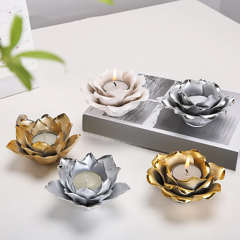 Solid Color Lotus Shape Ceramic Scented Candle Holder Flower Desktop Elegant Home Decoration Atmosphere Party Supplies