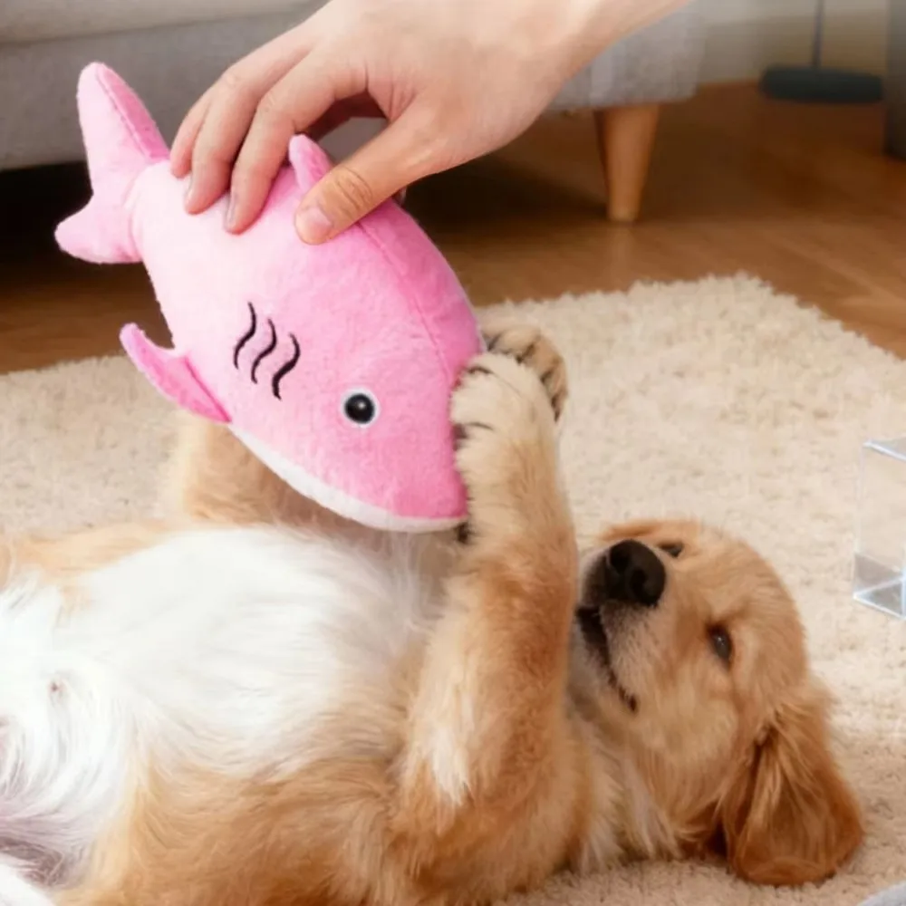 Simulated Shark Squeaky Dog Toy Bite-resistant Cartoon Sound-making Plush Toy Portable Soft Cleaning Tooth Chew Toy