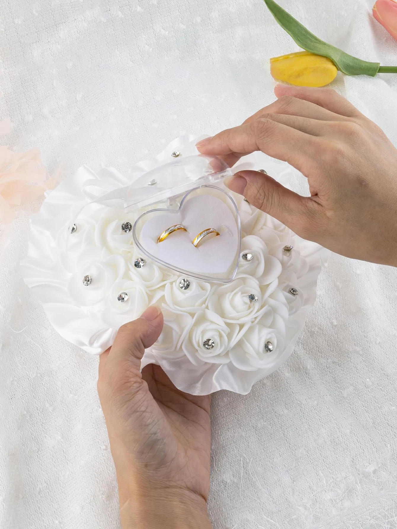 Cojín Corazón Boda Almohada Cojín Para Anillos De Boda - Forma De Corazón,  Color Rosa - Para Ceremonias Y Fotografía Almohadilla Anillos Boda, image size:1340x1785
