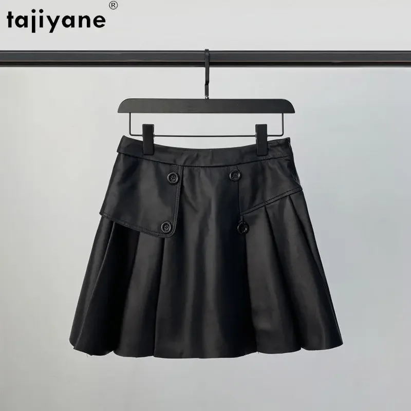 

Tajiyane Genuine Leather Skirt High Waist Skirts Korean Style Real Sheepskin Pleated Skirt Women Short A Line Skirt Streetwear