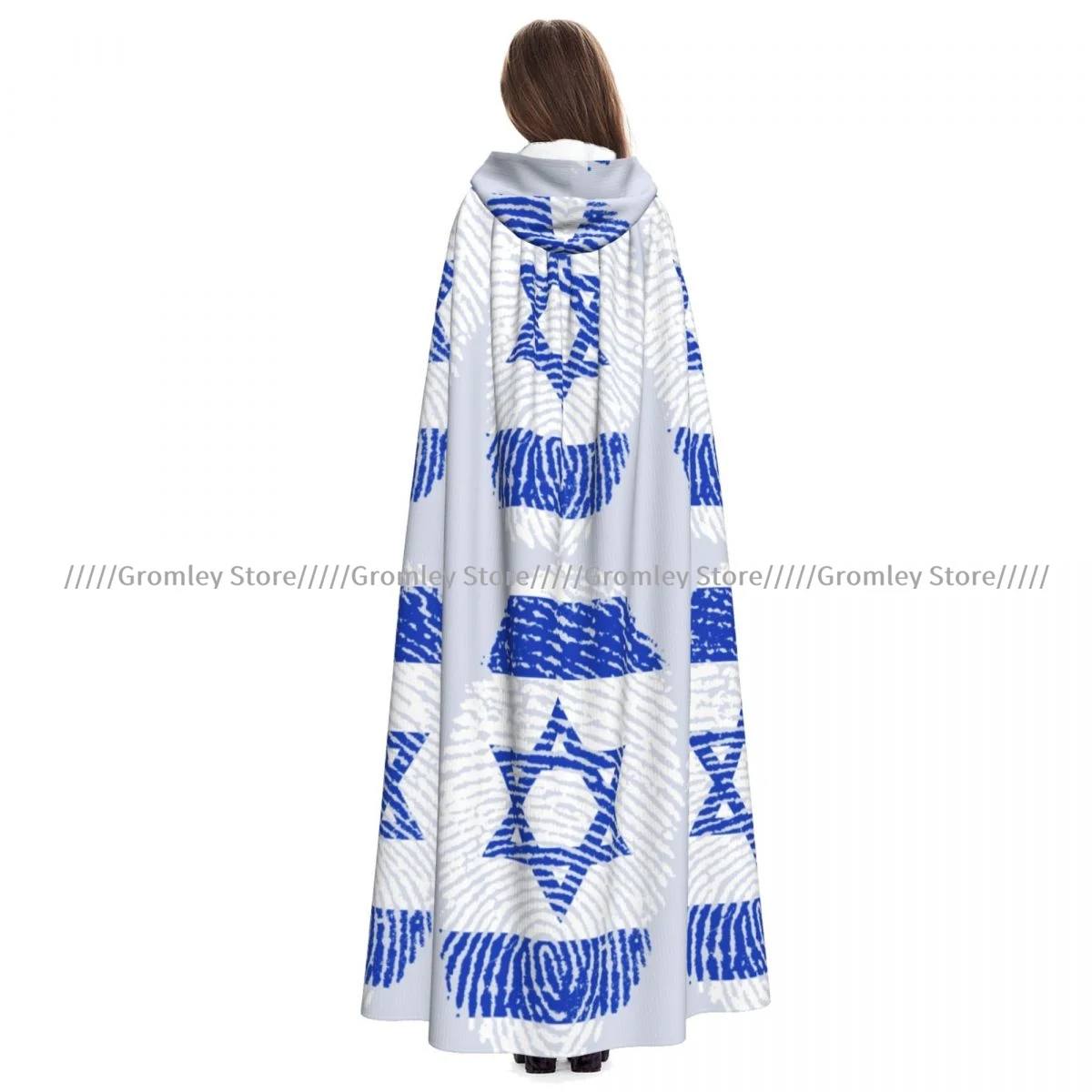 

Adult Israel Flag Finger Print Cloak Cape Hooded Medieval Costume Witch Wicca Vampire Halloween Costume Dress Coat
