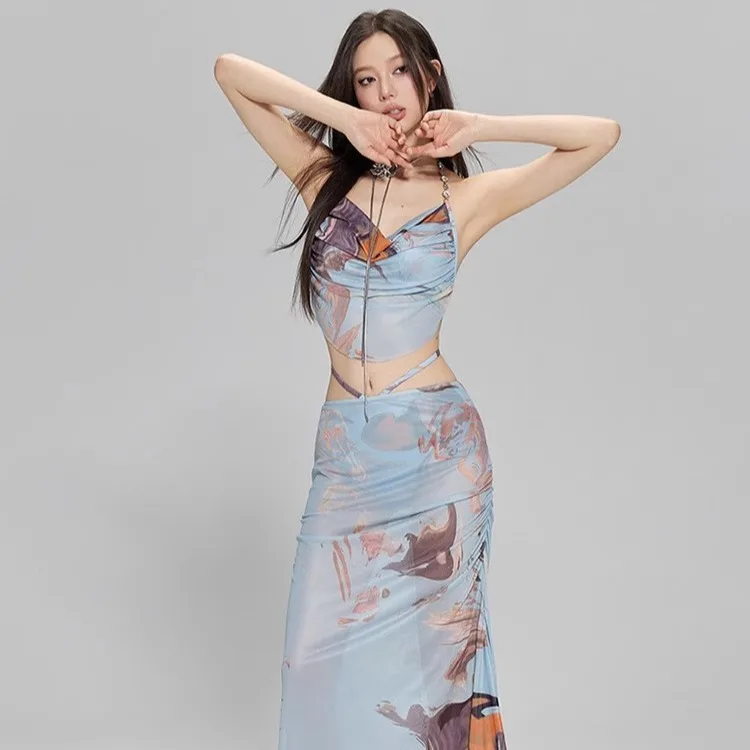 2024 New Split Three Piece Long Skirt Premium Feeling Bikini Covered Flesh Skinny Spa Vacation Swimwear