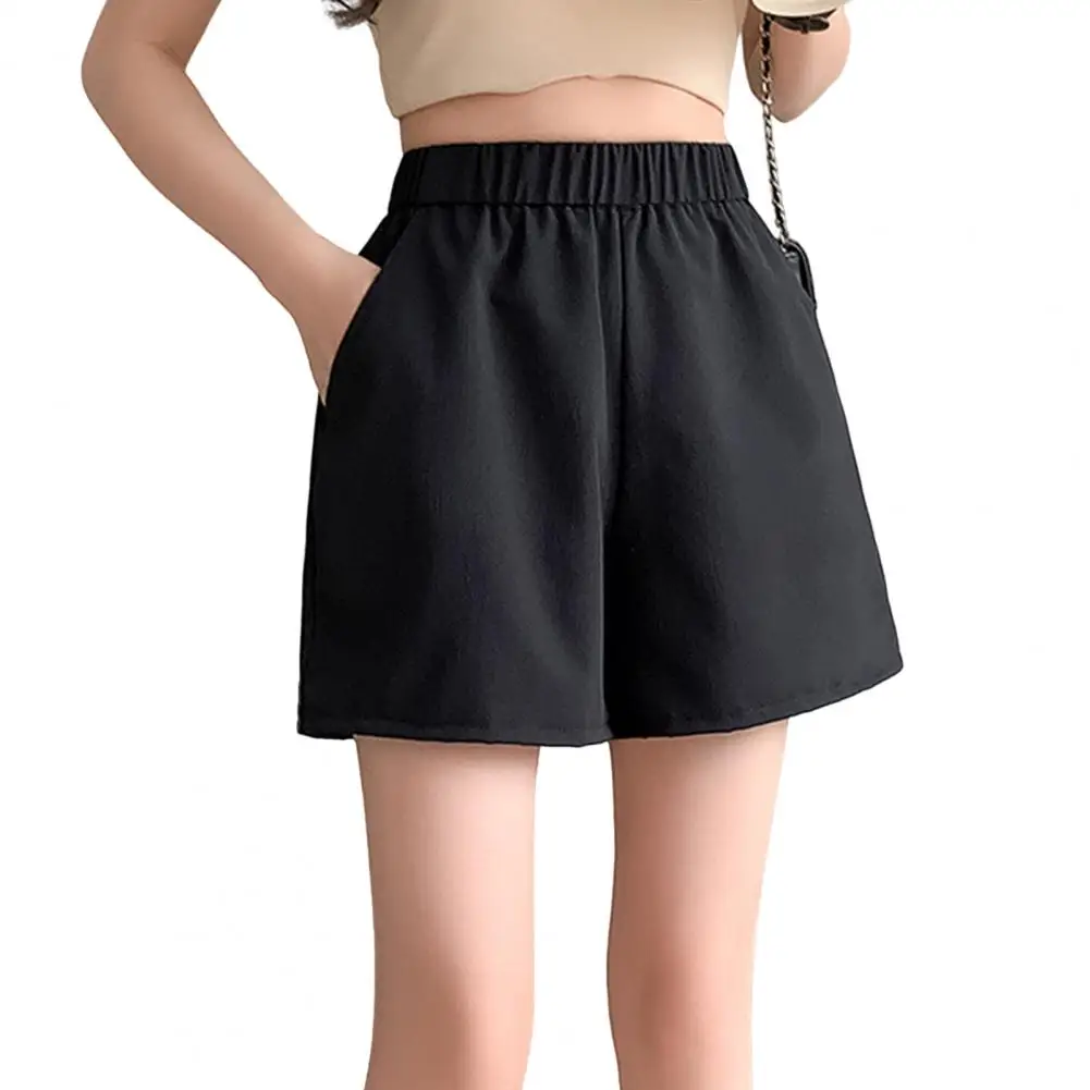 

Women Shorts High Waist Waistband Pockets Thin Cool Wide Leg Suit Baggy Short Pants Streetwear