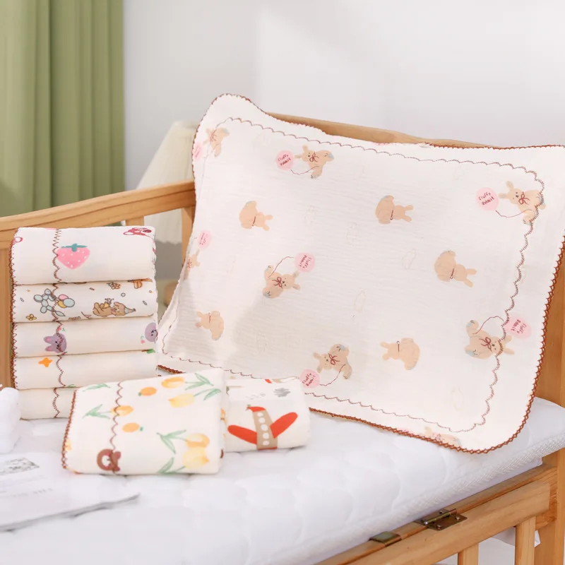 Class A cotton six-layer crepe cloth children pillow towel gauze cartoon pattern soft skin-friendly sweat-absorbing