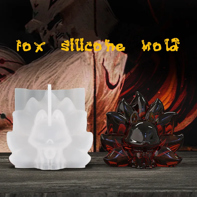 

DIY Crystal Stereo Animal Epoxy Resin Mold Three-dimensional Nine Tail Fox Swing Table Ornaments Silicone Molds