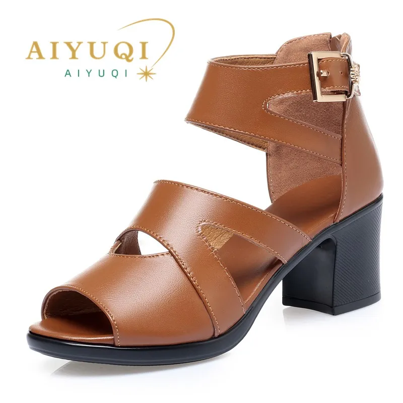 

AIYUQI Sandals Female Genuine Leather 2024 New Summer Roman Women's Dress Sandals Cutout Fishmouth Sandals Women