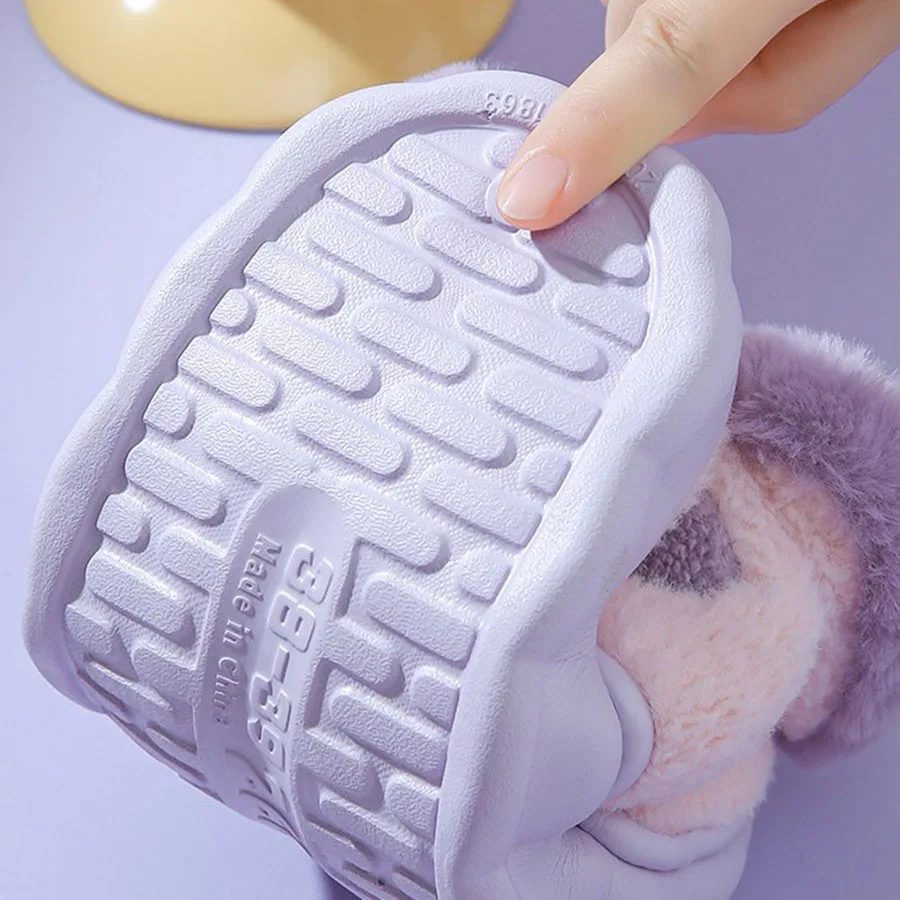 Home Cotton Shoes For Women Bow Autumn Winter Warm Non-slip Indoor Girl Color Contrast Cute Comfortable Fluffy Cotton Slippers