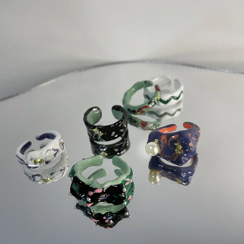 

PANJBJ Colorful Oil Dripping Enamel Ring for Women Girl Ins Irregular Vintage Jewelry Party Gift Dropshipping Wholesale