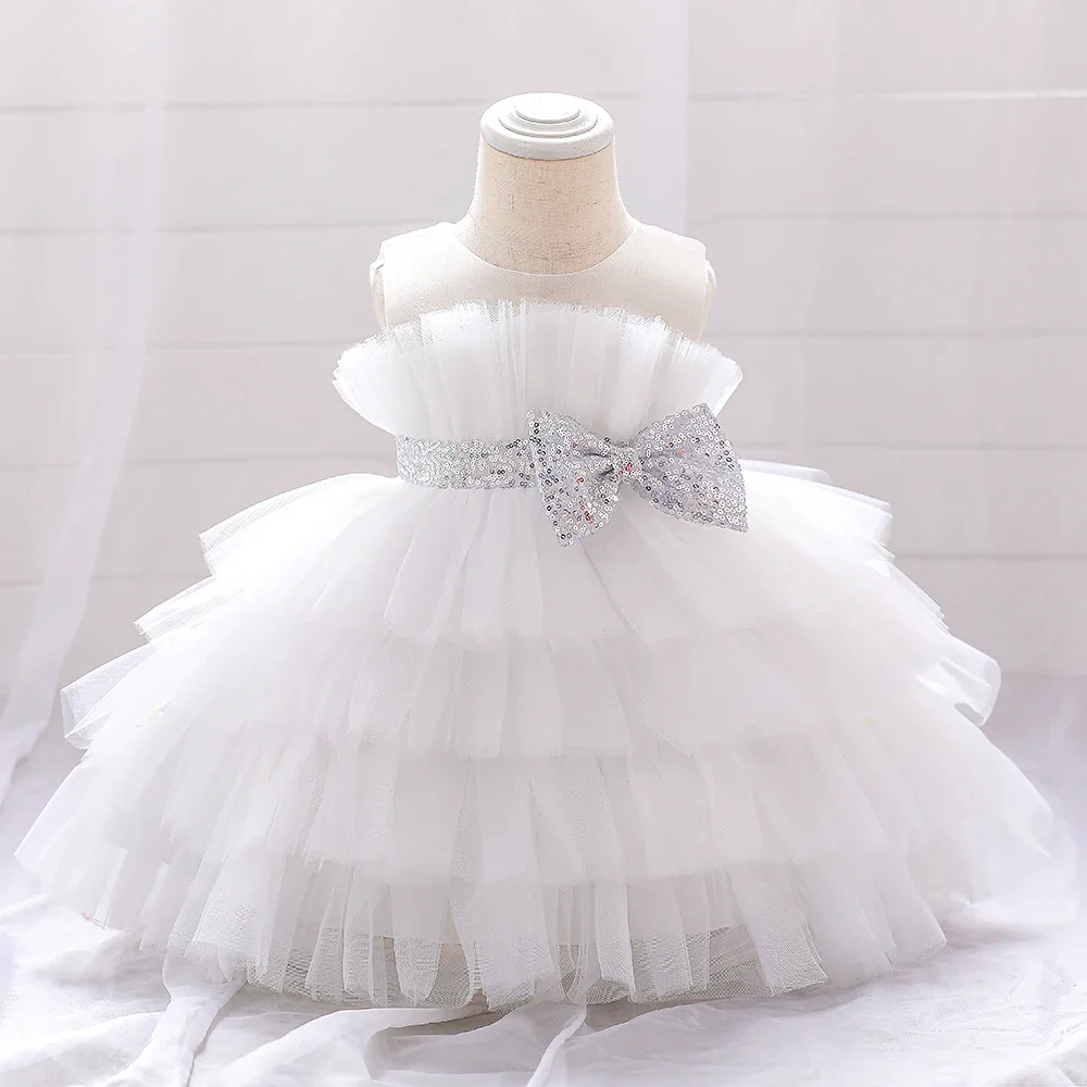

Fluffy Pink Wedding Party Dresses for Baby Toddler Bow Sequin Tulle 1st Birthday Baptism Princess Girls Dress Wedding Gown 2-8 Y