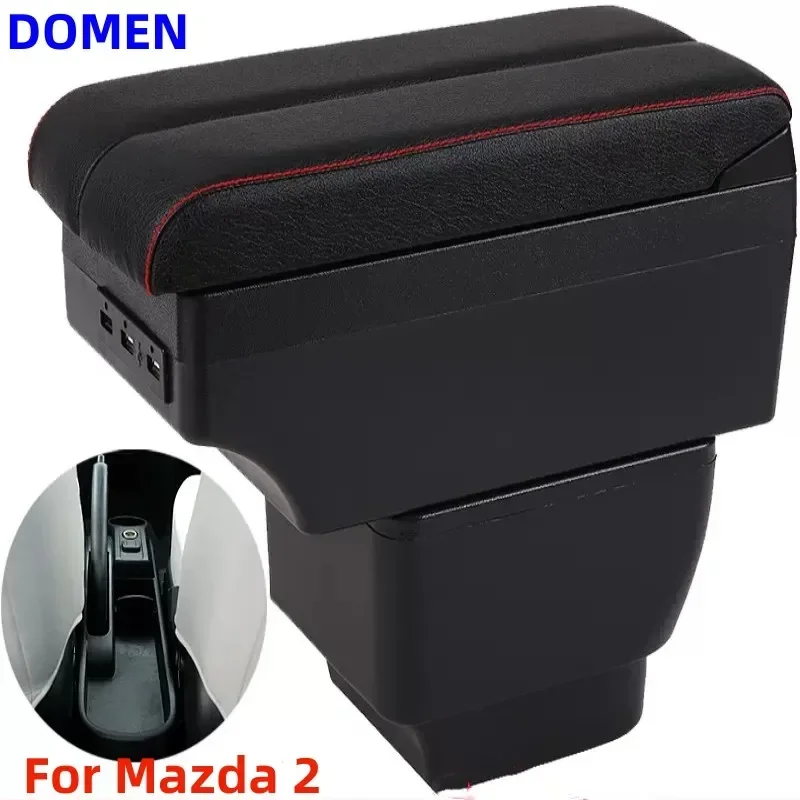 For Mazda 2 Armrest Box For Mazda Demio Car Armrest Box Interior Parts Car With Retractable Cup Hole Large Space Dual Layer USB