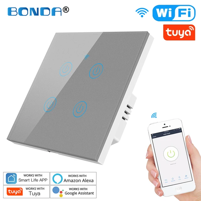Tuya WiFi Smart Light Switch Eu Luxuray Glass Panel Touch Sensor Smart Life Wall Switch 220V Voice Work with Alexa Google Home 656 Gray 04