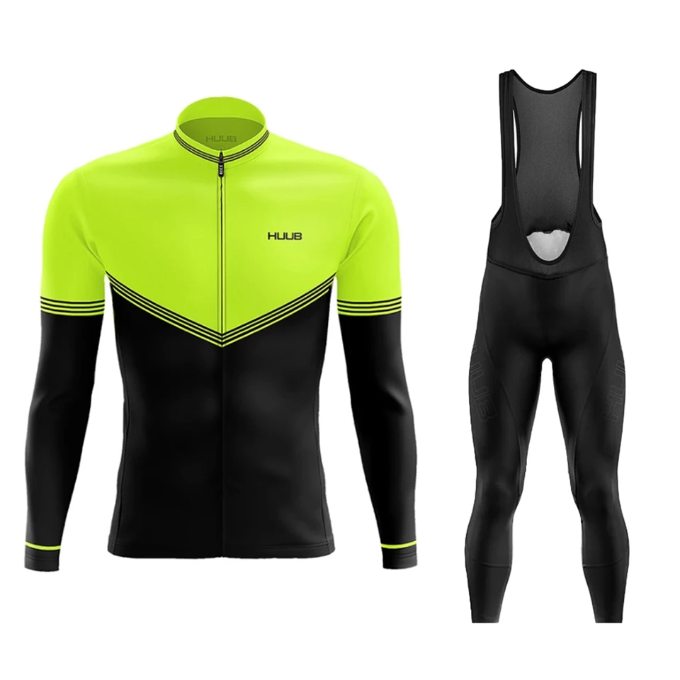 2023 Yellow Huub Long Sleeve Cycling Jersey Summer Set Racing Bike
