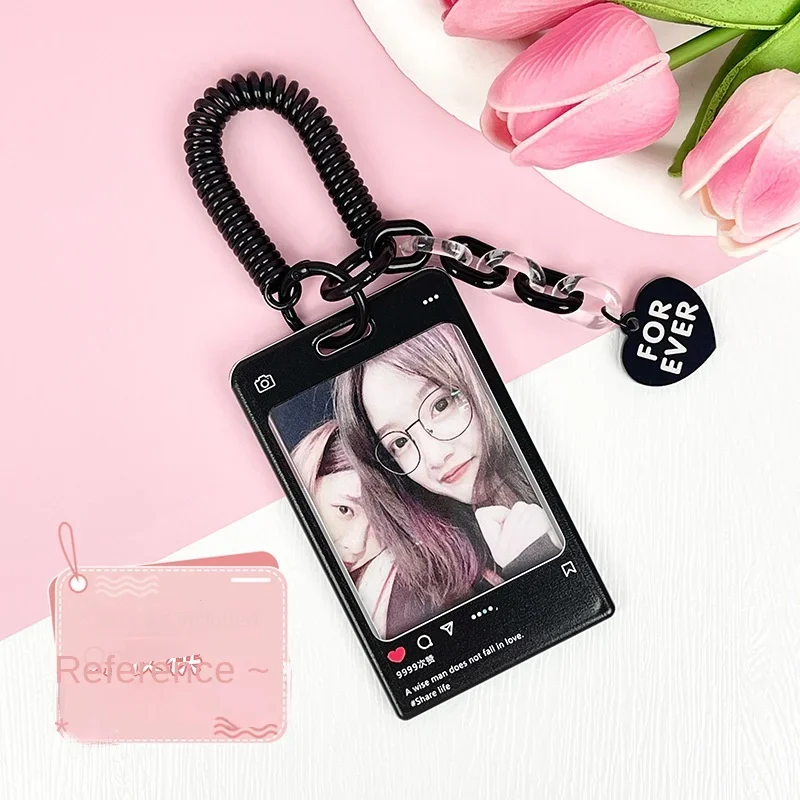 

INS Wind Acrylic Card Set Student School Card Transparent Photo ID Set Embossed DIY Love Bean Gou Card Bag Keychain