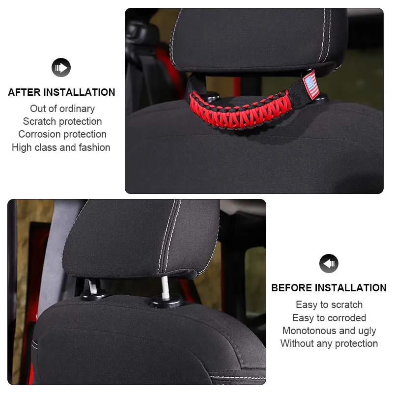 HEBE Universal Seat Headrest Pull Paracord Handle Rope for Jeep Wrangler/For Suzuki Jimny Interior Accessoriess