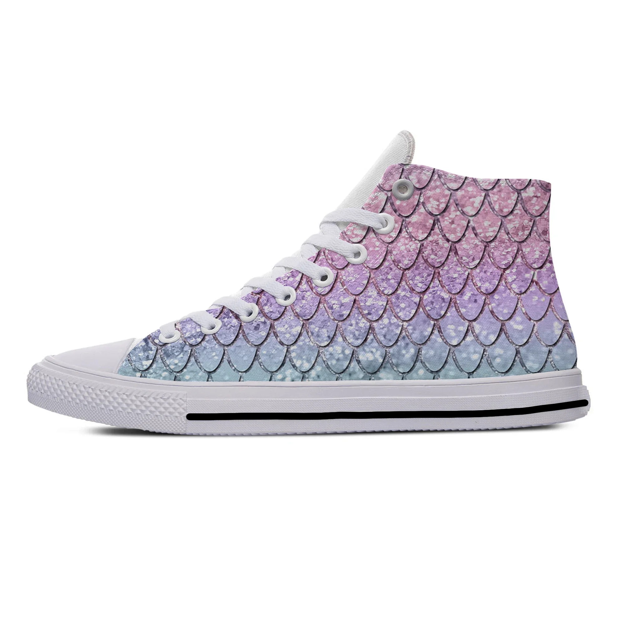 Hot Cool Mermaid Fish Scale Cartoon Cute Funny Casual Cloth Shoes High Top Women Female Sneakers Classic Board Shoes