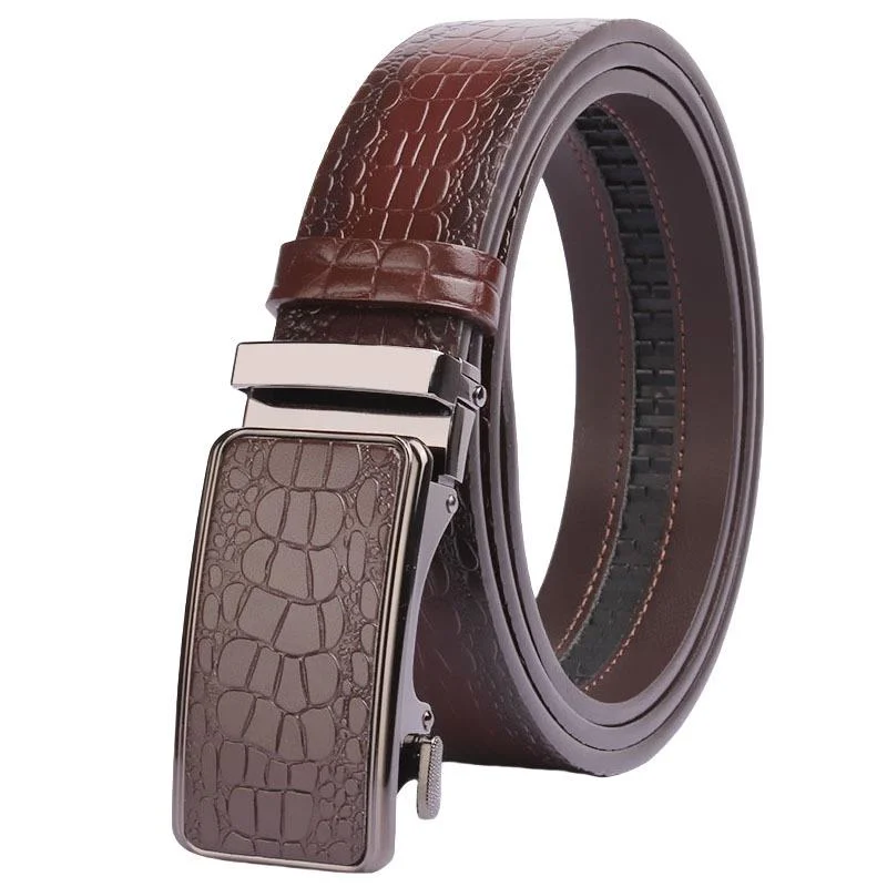 Nový pánsky kožený biznis bezzubý automatický opasok s krokodílím vzorom, kožené nohavice na hlavu s vysokým pásom_voghion.com