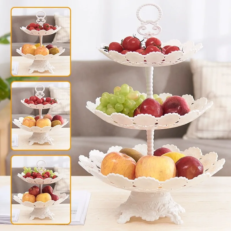 Dessert Cake Stand 1 Set Cake Tray Cake Stand Three Layer Fruit Tray Cupcake Display Stand Creative Display Plastic Dried Fruit