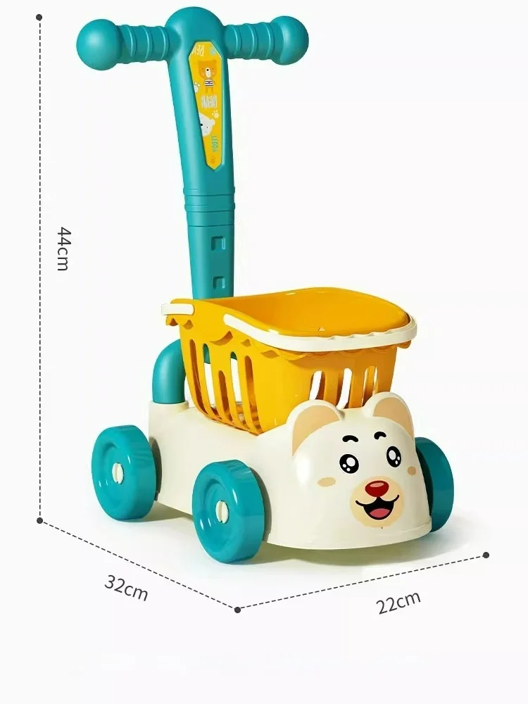 Kids Shopping Cart Trolley Play Set With Food Fruit Vegetables Accessories Play House Educational Toy Simulation Gifts for Girls 6
