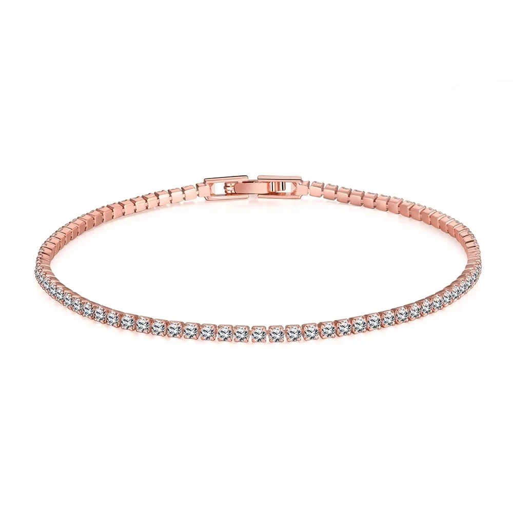  도금 18K 로즈 골드 16CM  19CM 테니스 팔찌 2.5MM 지르코니아 기념일 선물