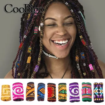 Treccia Anelli per capelli Tubo Hiphop Tessuto ricamato Dreadlock Perline Clip Polsino Copricapo Hairwear Decor Forniture artigianali fai da te CooBigo