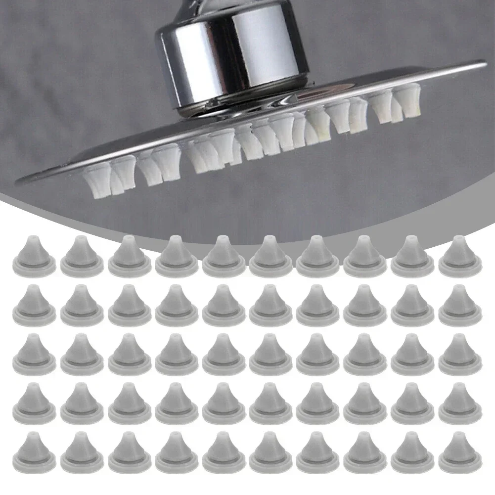 50pcs White Silicone Shower Head Nozzles Replacement Part Spray Silicone Universal Water Outlet 7.6*8*0.5 Mm 6