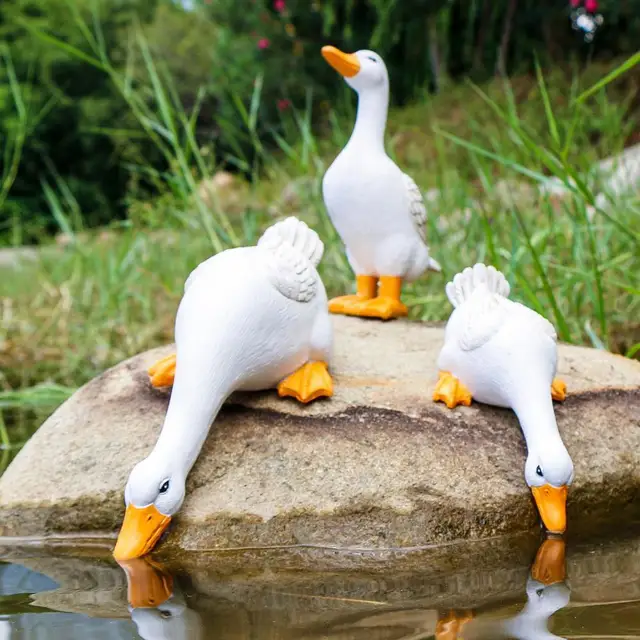 Kerti Dekoráció 3D Kacsaszobor Szobor Diy Gyanta Művészeti Kézműves Ivóvíz Kacsa Miniatűr Figura Estatuas Dekorativák